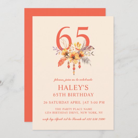 Boho Wildflower Herfst Herfst Bloemen 65e Verjaard Kaart (Voorkant / Achterkant)