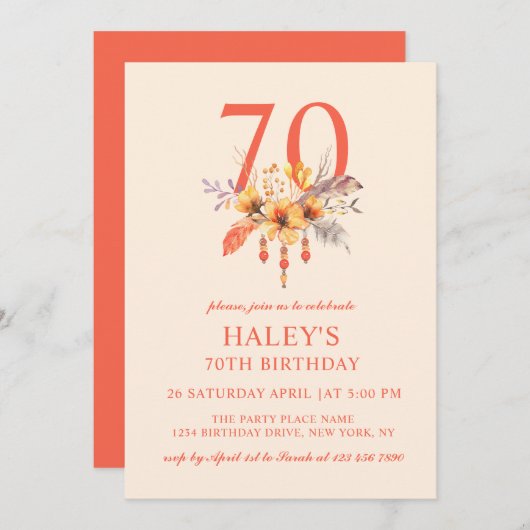Boho Wildflower Herfst Herfst Bloemen 70e Verjaard Kaart (Voorkant / Achterkant)