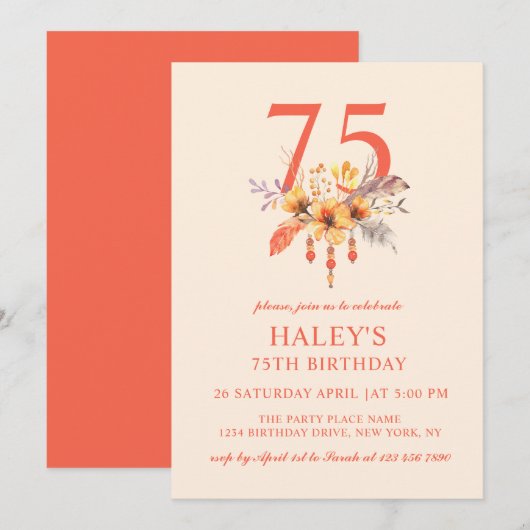 Boho Wildflower Herfst Herfst Bloemen 75e Verjaard Kaart (Voorkant / Achterkant)