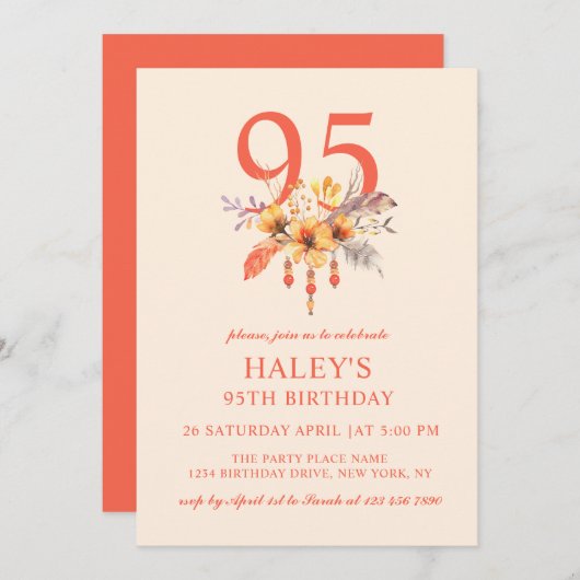 Boho Wildflower Herfst Herfst Bloemen 95E Verjaard Kaart (Voorkant / Achterkant)