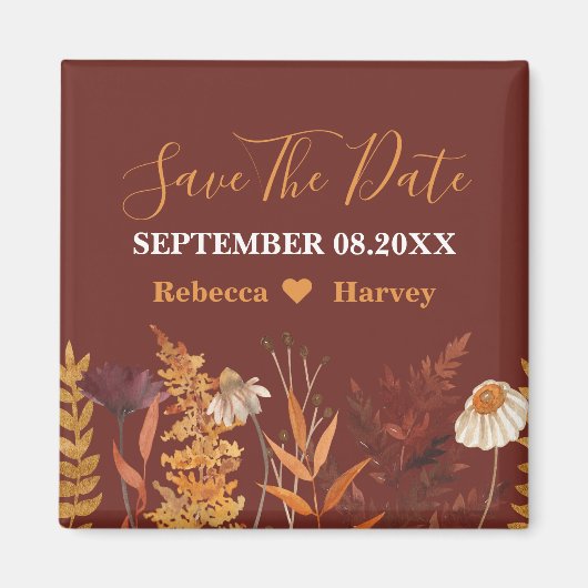 Boho Wildflower Herfst Herfst Bruiloft Save The Da Magneet (Voorkant)