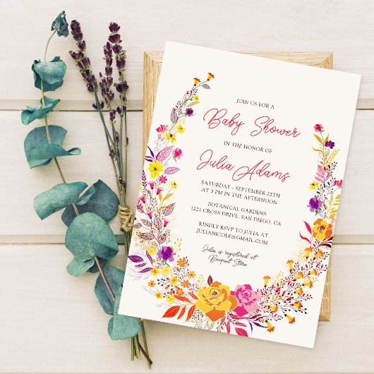 Boho Wildflower Herfst Krans Foliage Baby shower Kaart