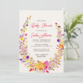 Boho Wildflower Herfst Krans Foliage Baby shower Kaart (Staand voorkant)