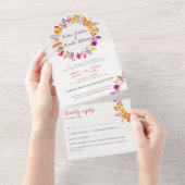 Boho Wildflower Herfst Krans Foliage Wedding All In One Uitnodiging (Afscheurbaar)