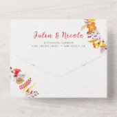 Boho Wildflower Herfst Krans Foliage Wedding All In One Uitnodiging (Achterkant)