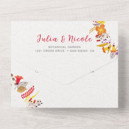 Boho Wildflower Herfst Krans Foliage Wedding All In One Uitnodiging (Achterkant)