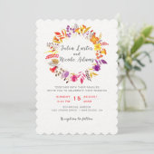 Boho Wildflower Herfst Krans Foliage Wedding Kaart (Staand voorkant)