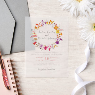 Boho Wildflower Herfst Krans Foliage Wedding Vellum Uitnodigingen