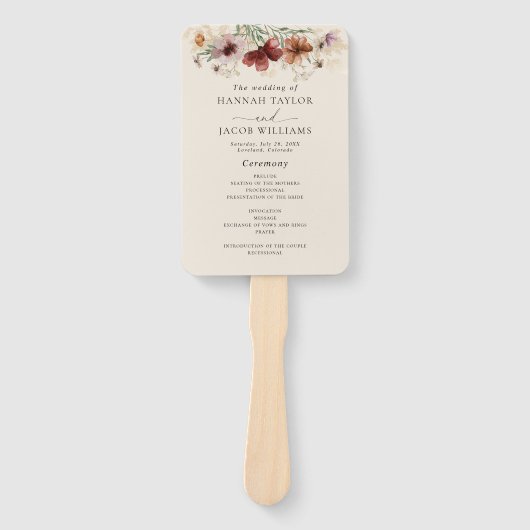 Boho Wildflower Herfst Wedding Programma Handwaaier (Voorkant)