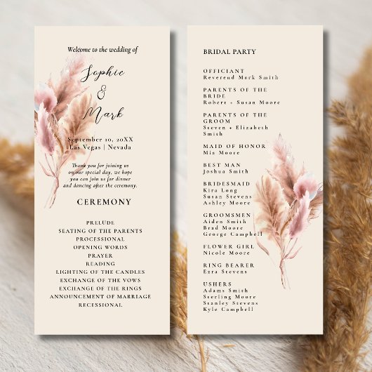 Boho Wildflower Huwelijksprogramma Programmakaart