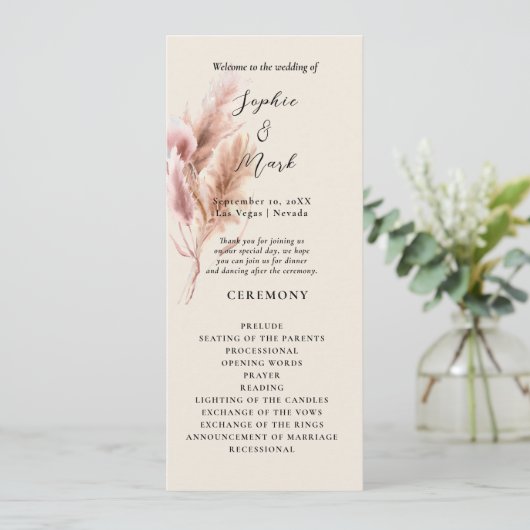 Boho Wildflower Huwelijksprogramma Programmakaart (Staand voorkant)