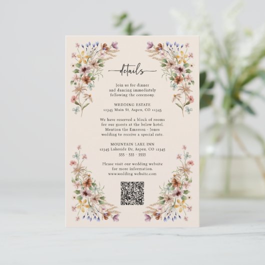 Boho Wildflower Informatiekaartje (Staand voorkant)