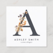 Boho Wildflower Initiaal A QR-code Vierkante Visitekaartje (Voorkant)