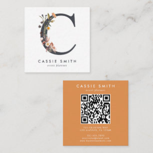 Boho Wildflower Initiaal C QR Code Vierkante Visitekaartje