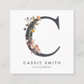 Boho Wildflower Initiaal C QR Code Vierkante Visitekaartje (Voorkant)