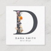 Boho Wildflower Initiaal D QR Code Vierkante Visitekaartje (Voorkant)