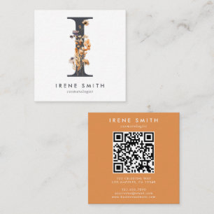 Boho Wildflower Initiaal I QR-code Vierkante Visitekaartje