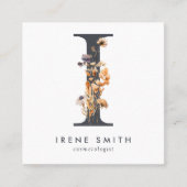 Boho Wildflower Initiaal I QR-code Vierkante Visitekaartje (Voorkant)