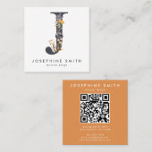Boho Wildflower Initiaal J QR Code Vierkante Visitekaartje (Voorkant / Achterkant)