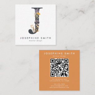 Boho Wildflower Initiaal J QR Code Vierkante Visitekaartje