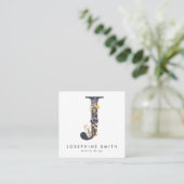 Boho Wildflower Initiaal J QR Code Vierkante Visitekaartje (Staand voorkant)