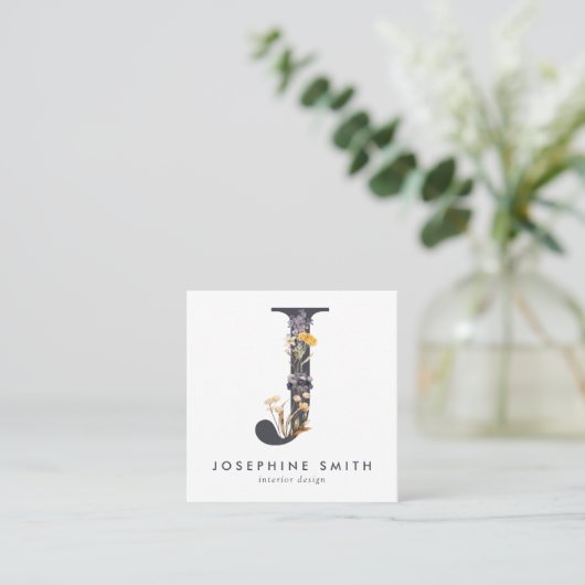 Boho Wildflower Initiaal J QR Code Vierkante Visitekaartje (Staand voorkant)