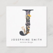 Boho Wildflower Initiaal J QR Code Vierkante Visitekaartje (Voorkant)