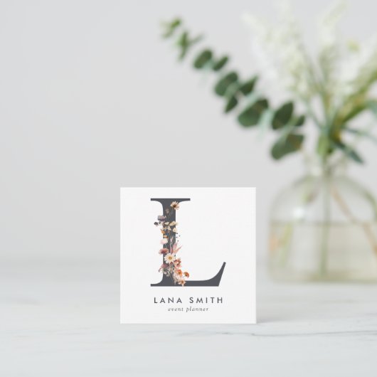 Boho Wildflower Initiaal L QR Code Vierkante Visitekaartje (Staand voorkant)