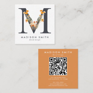 Boho Wildflower Initiaal M QR Code Vierkante Visitekaartje