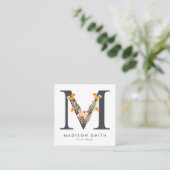 Boho Wildflower Initiaal M QR Code Vierkante Visitekaartje (Staand voorkant)