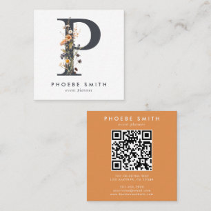 Boho Wildflower Initiaal P QR-code Vierkante Visitekaartje