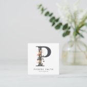 Boho Wildflower Initiaal P QR-code Vierkante Visitekaartje (Staand voorkant)