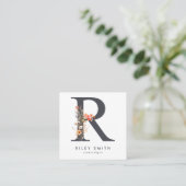 Boho Wildflower Initiaal R QR-code Vierkante Visitekaartje (Staand voorkant)