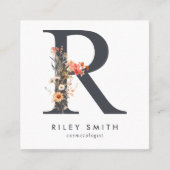 Boho Wildflower Initiaal R QR-code Vierkante Visitekaartje (Voorkant)