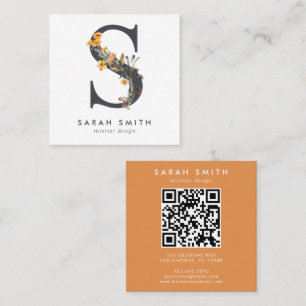 Boho Wildflower Initiaal S QR-code Vierkante Visitekaartje