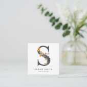 Boho Wildflower Initiaal S QR-code Vierkante Visitekaartje (Staand voorkant)