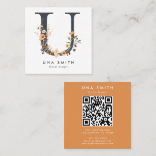 Boho Wildflower Initiaal U QR-code Vierkante Visitekaartje