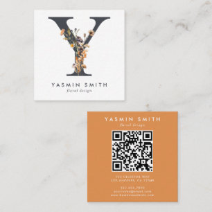 Boho Wildflower Initiaal Y QR-code Vierkante Visitekaartje