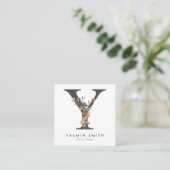 Boho Wildflower Initiaal Y QR-code Vierkante Visitekaartje (Staand voorkant)