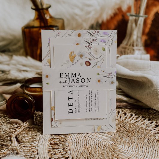 Boho Wildflower Invitation Belly Band Uitnodigingen Wikkel