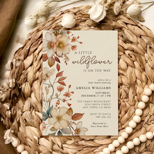 Boho Wildflower Ivoor Floral Baby shower Kaart