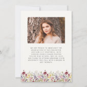 Boho Wildflower Ivoor Foto Afstudeerder Aankondigi Kaart (Achterkant)