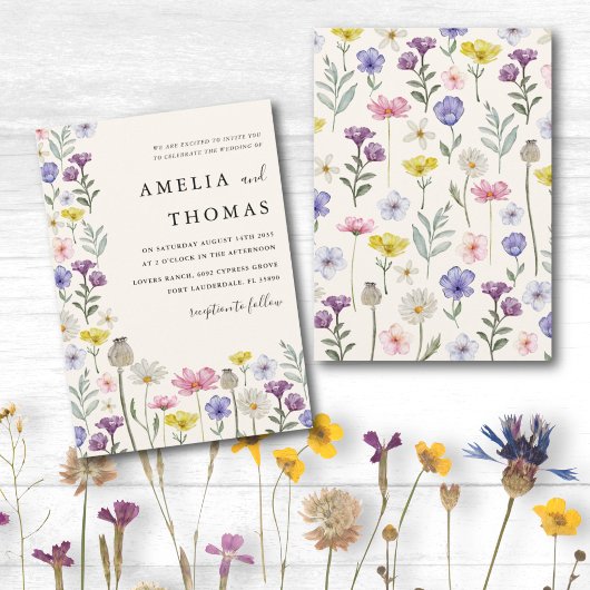 Boho Wildflower Kleurrijke Bloemen Bruiloft Kaart