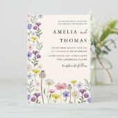 Boho Wildflower Kleurrijke Bloemen Bruiloft Kaart (Staand voorkant)