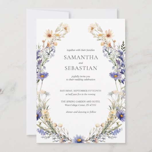 Boho Wildflower krans | Botanische bruiloft Kaart (Voorkant)