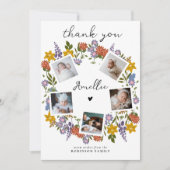 Boho Wildflower Krans Foto Collage Baby shower Bedankkaart (Voorkant)