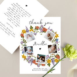 Boho Wildflower Krans Foto Collage Baby shower Bedankkaart