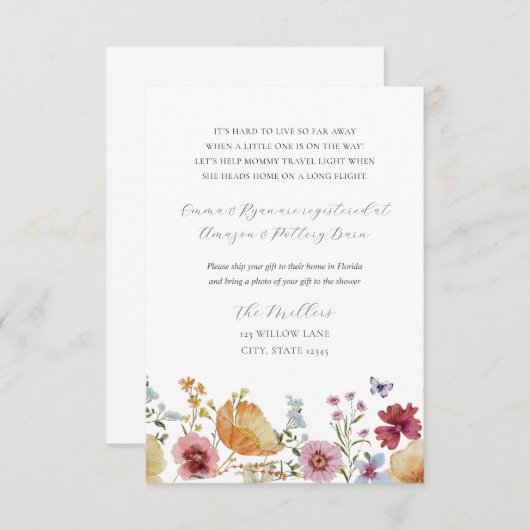 Boho Wildflower Lange afstand Cadeau Aanvraag Informatiekaartje (Voorkant / Achterkant)