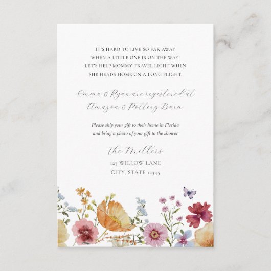 Boho Wildflower Lange afstand Cadeau Aanvraag Informatiekaartje (Voorkant)