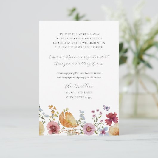 Boho Wildflower Lange afstand Cadeau Aanvraag Informatiekaartje (Staand voorkant)